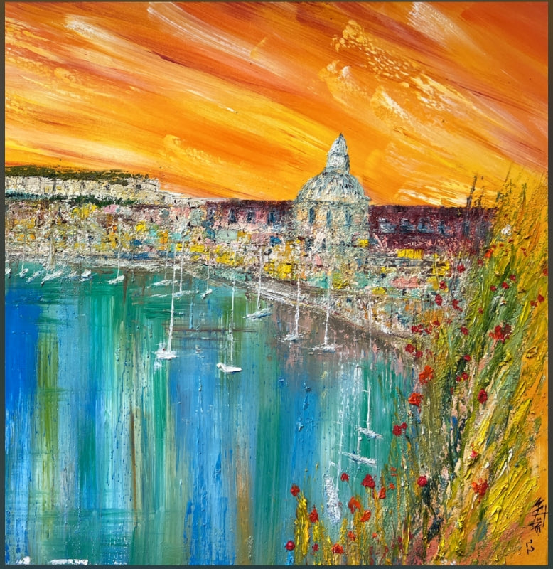 22 Momme Grade 6A Mulberry Silk Cushion Cover Throw Pillowcase PQ52 Golden Harbor Designed by Vittorio Vertone 17.7"x17.7"