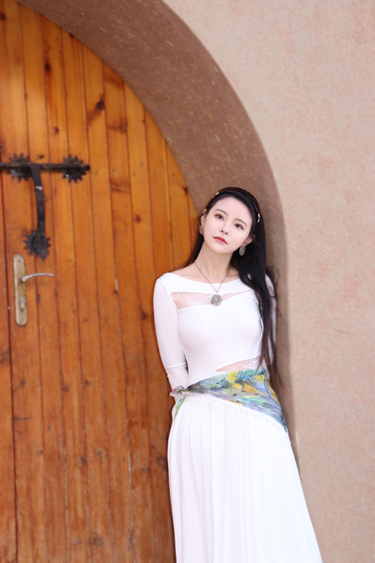 100%Silk Chiffon's Scarf Women's Summer Scarf 70X70CM Song Without Words by Chung Siu Yau PQ29