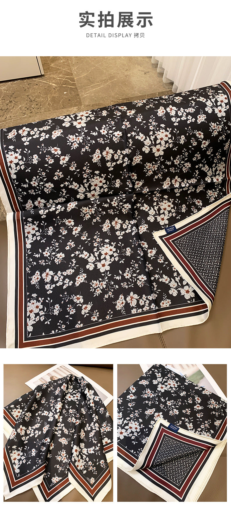 100%Silk Floral Printed Square Silk Scarf 65*65cm ST-157