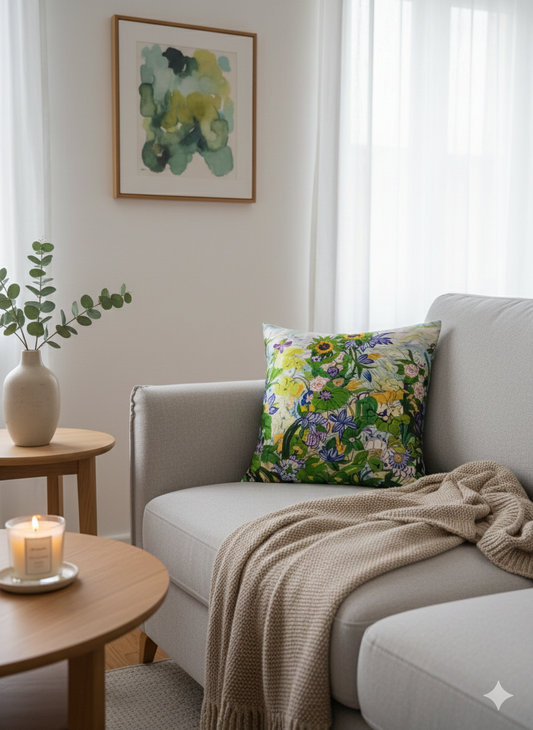 22 Momme Grade 6A Mulberry Silk Cushion Cover Throw Pillowcase PQ53 Boundless Dust Designed by Chung Siu Yau 17.7"x17.7"