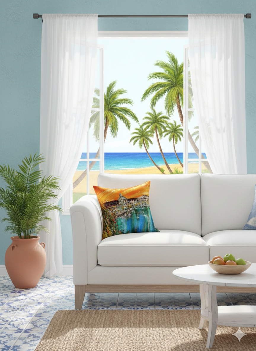 22 Momme Grade 6A Mulberry Silk Cushion Cover Throw Pillowcase PQ52 Golden Harbor Designed by Vittorio Vertone 17.7"x17.7"