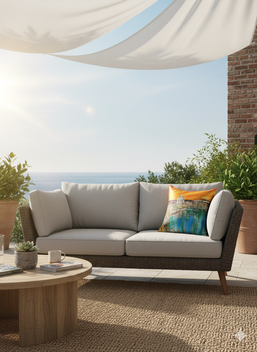 22 Momme Grade 6A Mulberry Silk Cushion Cover Throw Pillowcase PQ52 Golden Harbor Designed by Vittorio Vertone 17.7"x17.7"