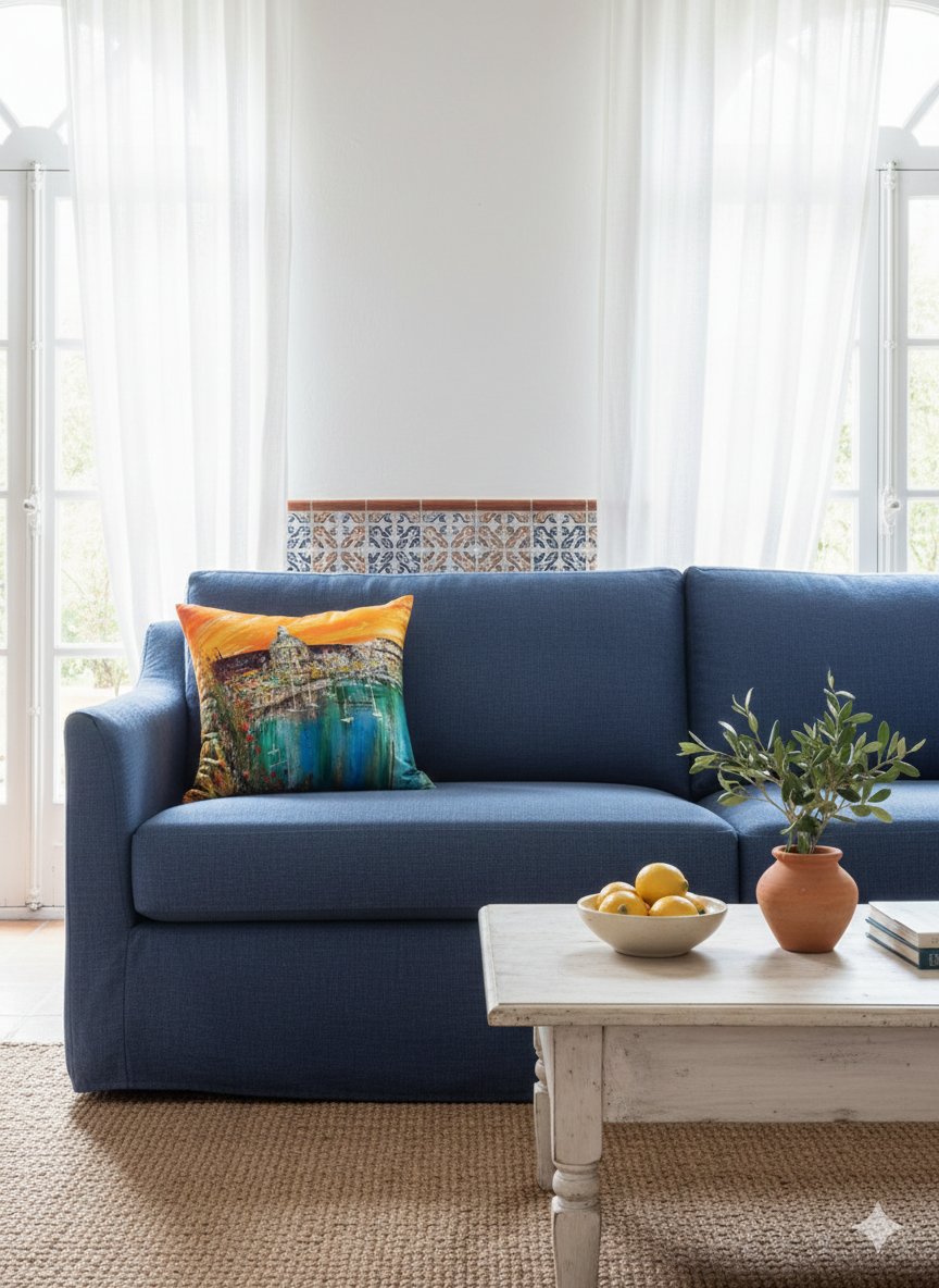 22 Momme Grade 6A Mulberry Silk Cushion Cover Throw Pillowcase PQ52 Golden Harbor Designed by Vittorio Vertone 17.7"x17.7"