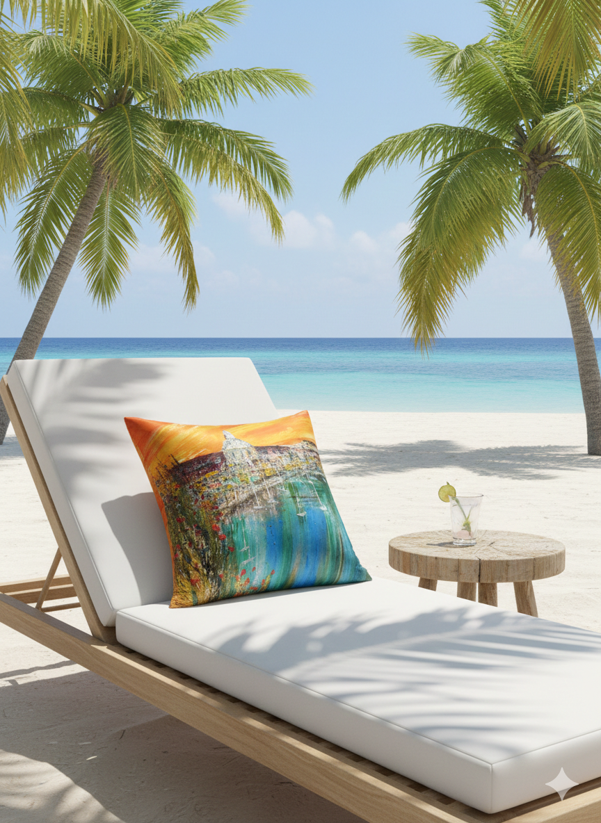 22 Momme Grade 6A Mulberry Silk Cushion Cover Throw Pillowcase PQ52 Golden Harbor Designed by Vittorio Vertone 17.7"x17.7"