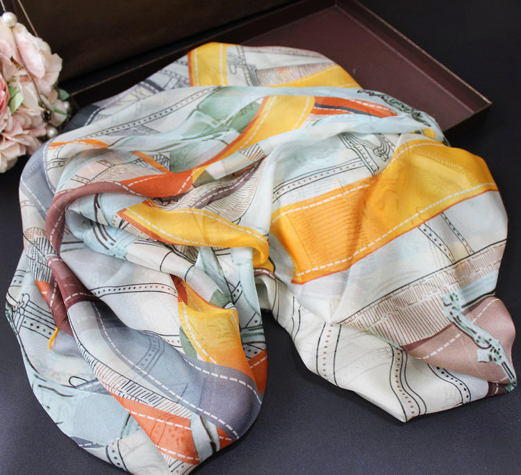 Women's 100%Silk Chiffon Belt Printed Scarf 140*140cm BG-135