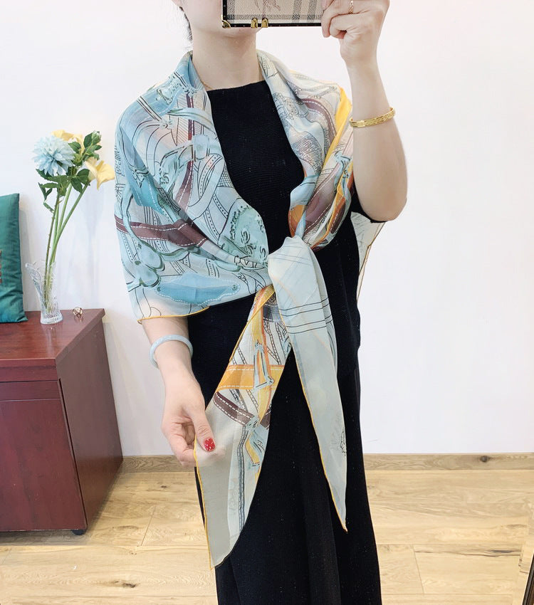 Women's 100%Silk Chiffon Belt Printed Scarf 140*140cm BG-135