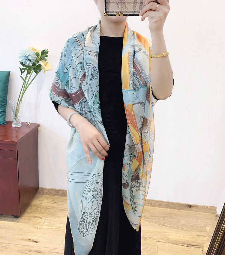 Women's 100%Silk Chiffon Belt Printed Scarf 140*140cm BG-135