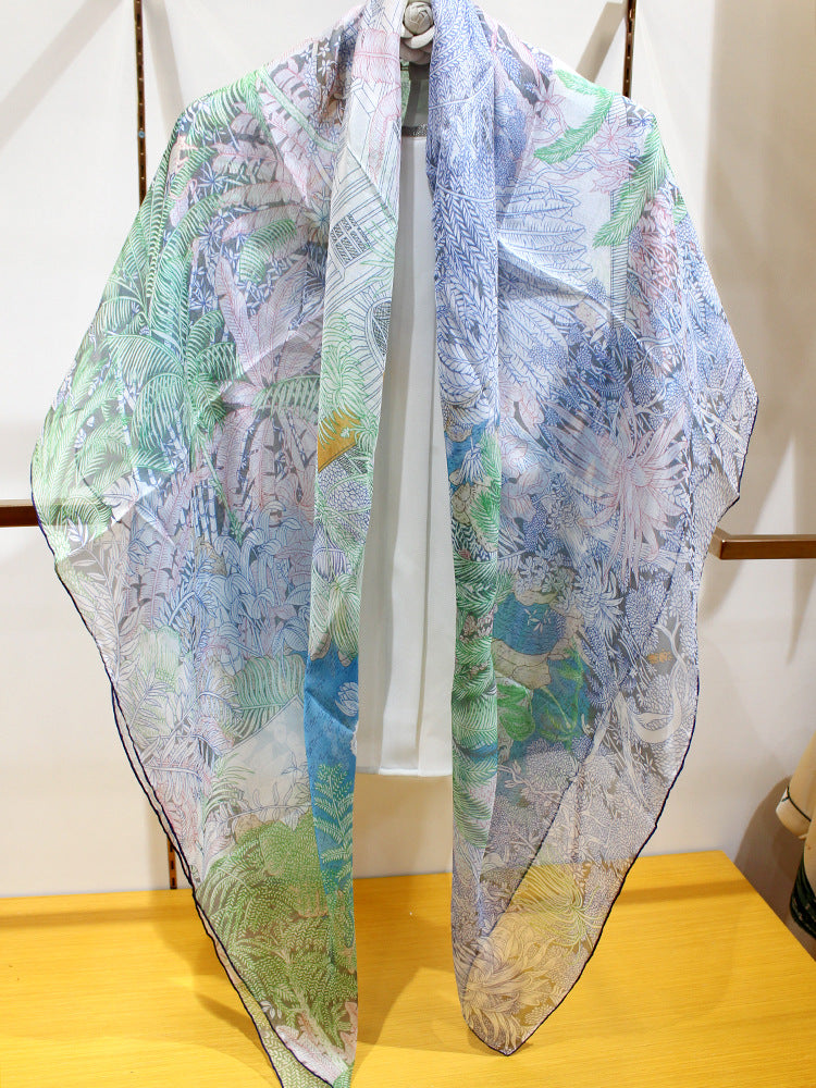 Women's Floral Printed Silk Chiffon Beach Scarf 135*135cm BG-149