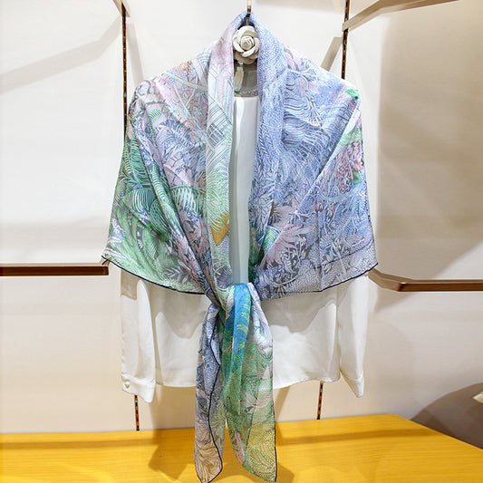 Women's Floral Printed Silk Chiffon Beach Scarf 135*135cm BG-149