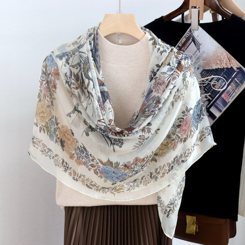 Women's 100%Silk Chiffon Printed Scarf 135*135cm BG-125