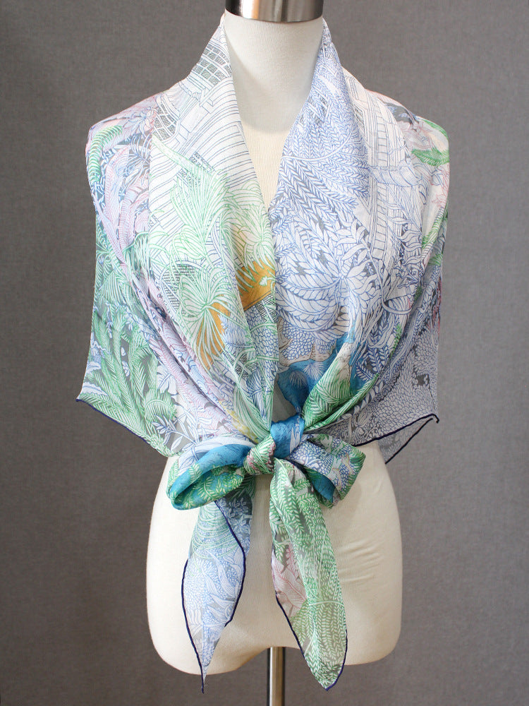 Women's Floral Printed Silk Chiffon Beach Scarf 135*135cm BG-149