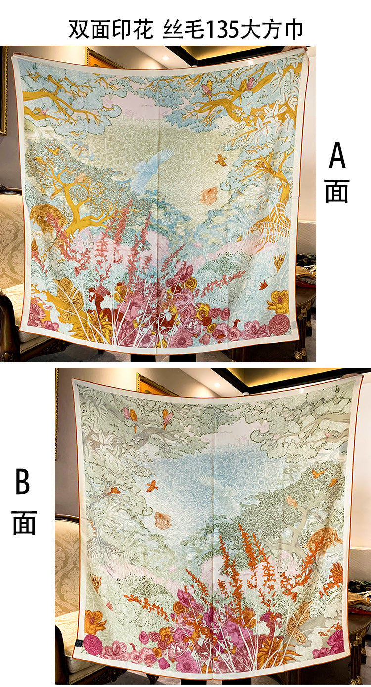 Women's Printed Silk Wool Scarf 135*135cm BG-128