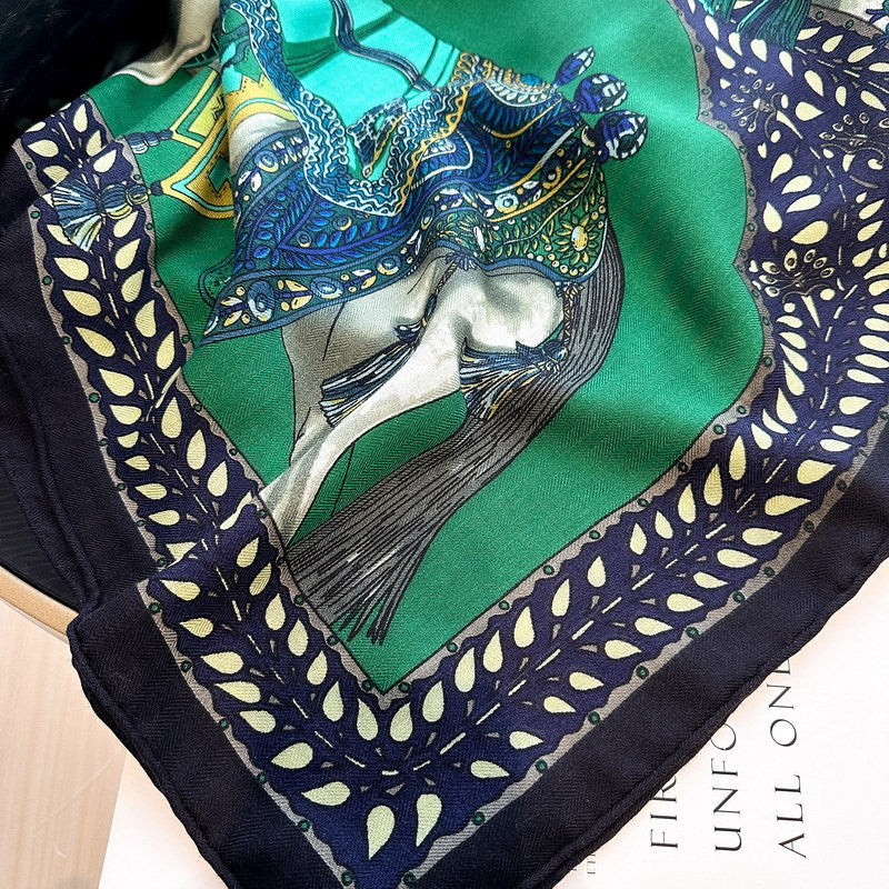 Women's Green Horse Printed Silk Wool Scarf 135*135cm BG-133