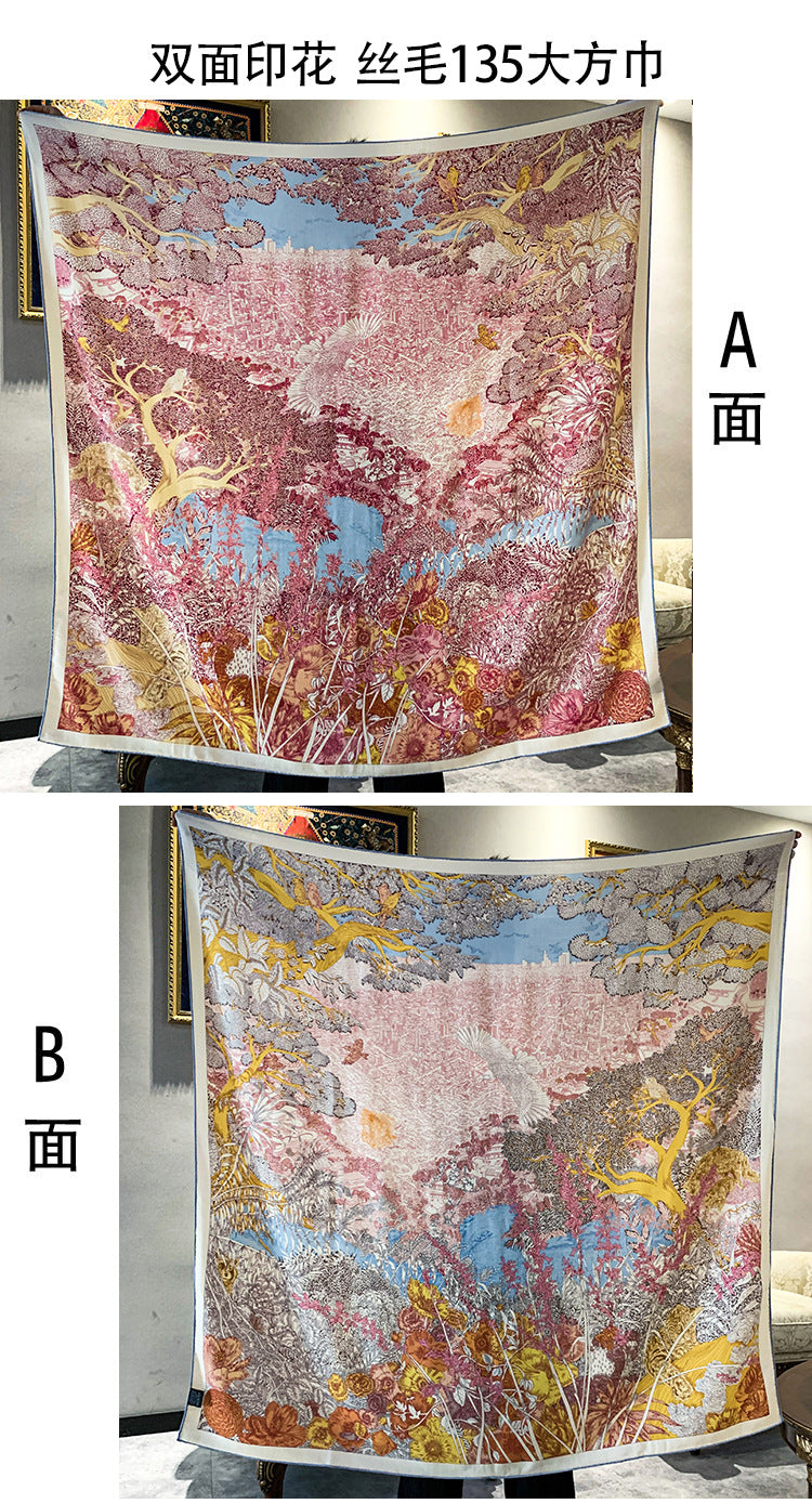 Women's Printed Silk Wool Scarf 135*135cm BG-128