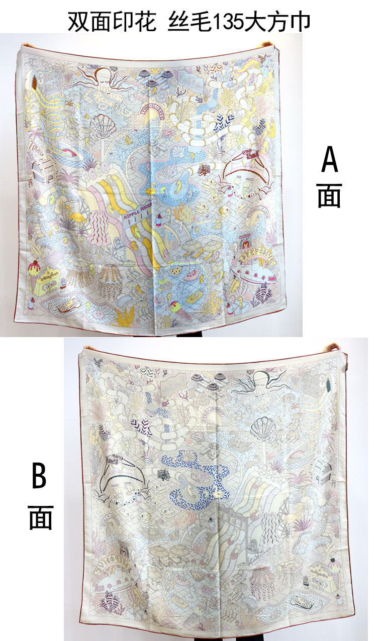 Women's Printed Silk Wool Scarf 135*135cm BG-130