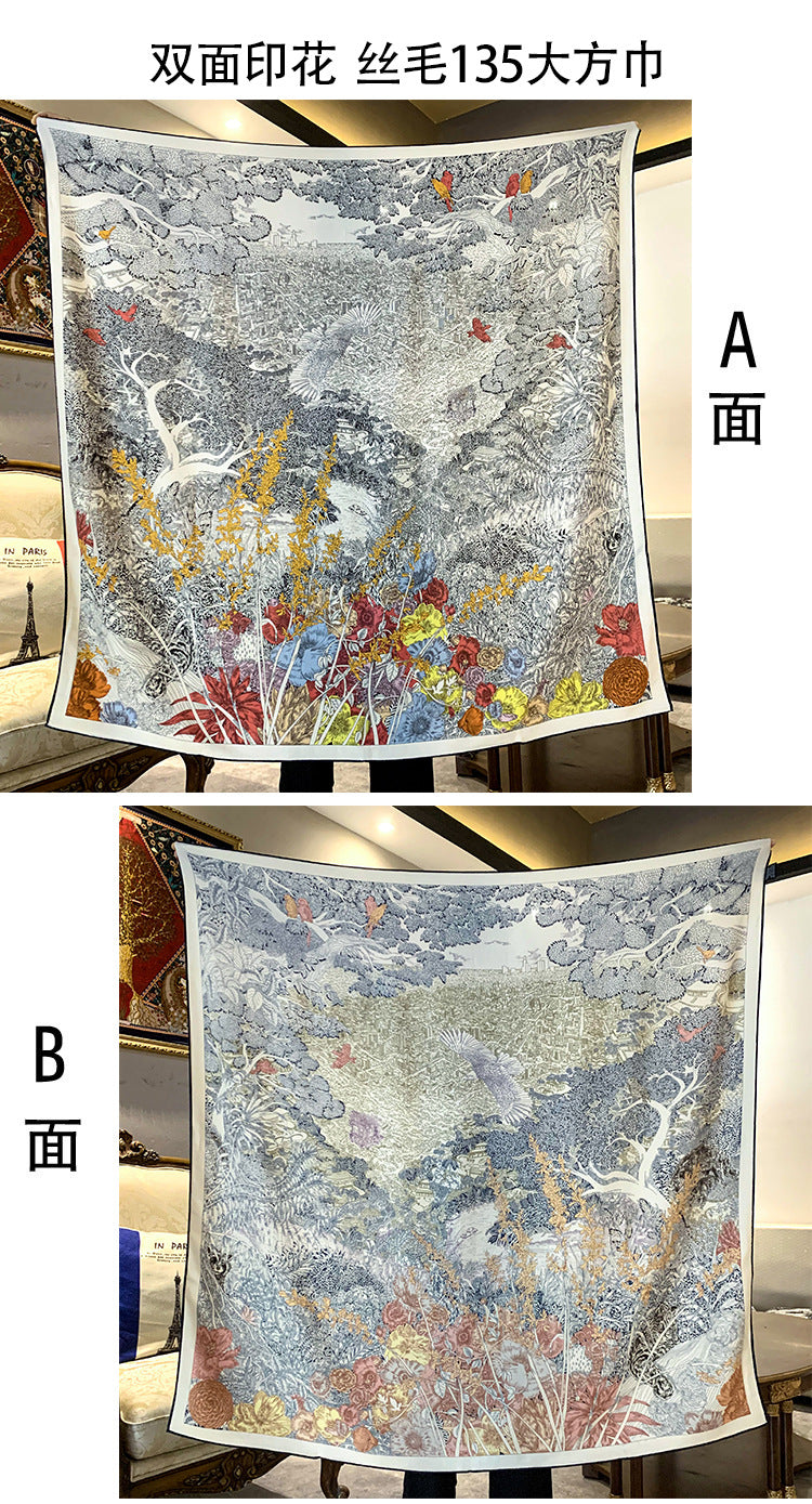 Women's Printed Silk Wool Scarf 135*135cm BG-128