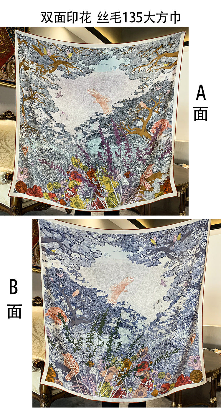 Women's Printed Silk Wool Scarf 135*135cm BG-128