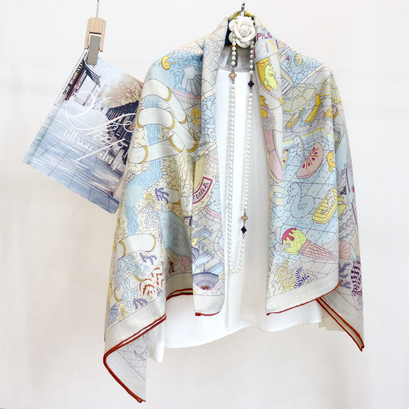 Women's Printed Silk Wool Scarf 135*135cm BG-130